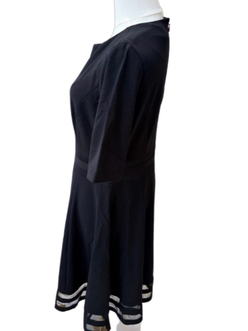 Calvin Klein Black Short-Sleeve Midi Dress with Sheer Hem - Picture 3 of 5